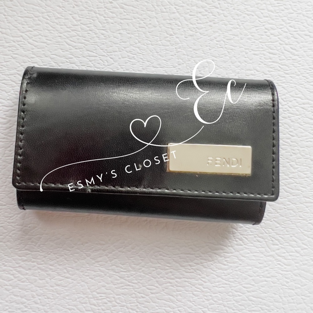 Fendi Key black leather  ring pouch